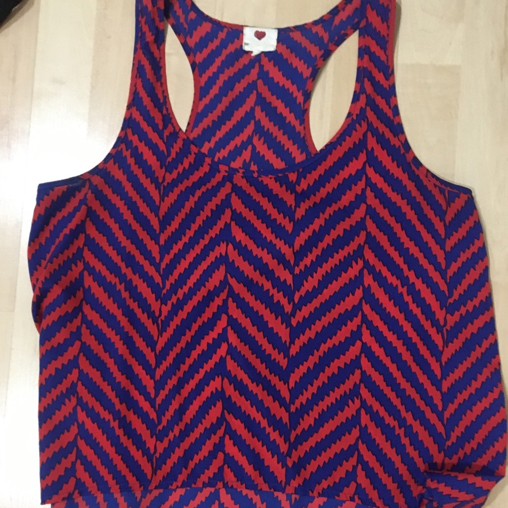 Red and blue patterned top